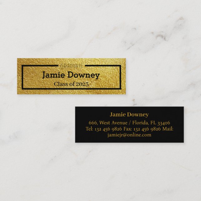 Moderne und elegante Graduate Gold Name Card Mini Visitenkarte (Vorne/Hinten)