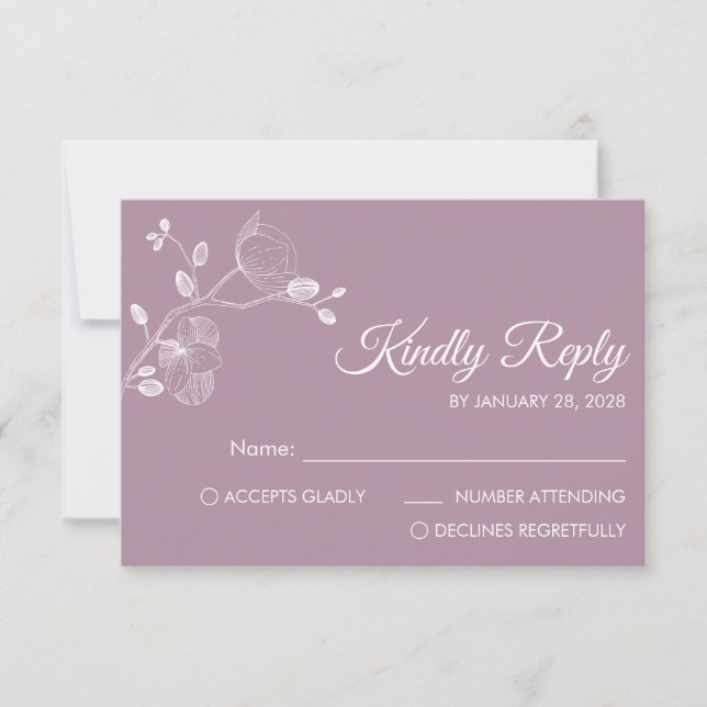 Moderne und elegante Orchideen minimalistisch RSVP Karte (Vorderseite)