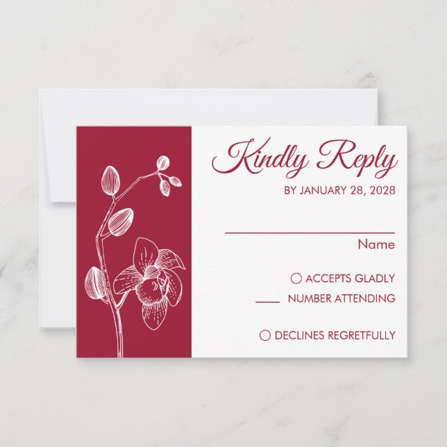 Moderne und elegante Orchideen minimalistisch RSVP Karte (Vorderseite)
