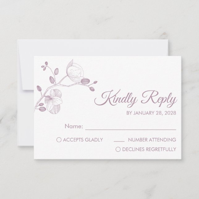 Moderne und elegante Orchideen minimalistisch RSVP Karte (Vorderseite)