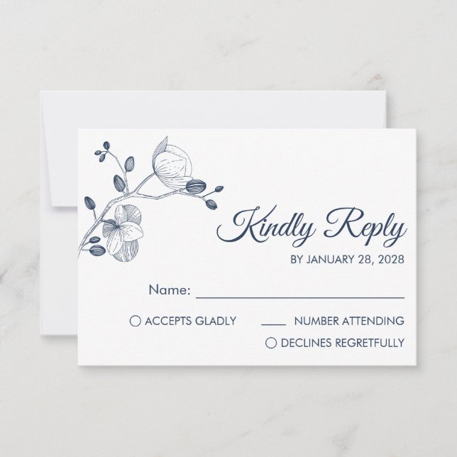 Moderne und elegante Orchideen minimalistisch RSVP Karte (Vorderseite)