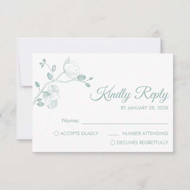 Moderne und elegante Orchideen minimalistisch RSVP Karte (Vorderseite)
