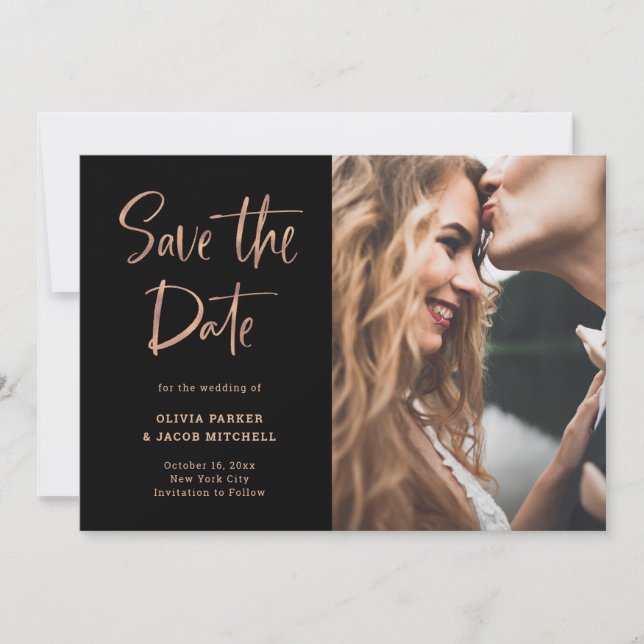 Moderne und elegante Rose Gold und Black | FOTO Save The Date (Vorderseite)