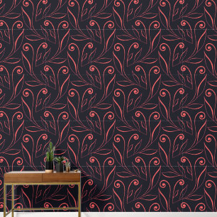 Moderne und elegante schwarz-rosa Foliage & Wirbel Tapete