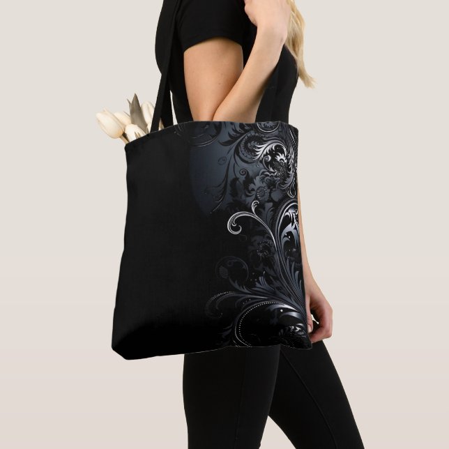 Moderne und elegante Schwarz-weiße Blume Tasche (Von Nahem)