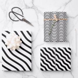 Moderne und elegante Schwarzweiß-Streifen-Geschenk Geschenkpapier Set