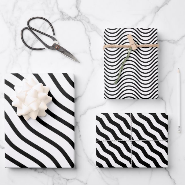 Moderne und elegante Schwarzweiß-Streifen-Geschenk Geschenkpapier Set (Vorderseite)