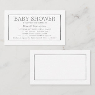 Moderne und elegante, weiße und silberne Babyparty Visitenkarte