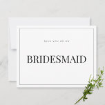 Moderne und elegante White Bridesmaid-Karte Save The Date<br><div class="desc">Diese eleganten, minimalistischen Bräunungskarten zeichnen sich durch moderne Schrift-Typografie und einen sauberen Text für ein schlichtes und stilvolles weißes Design aus, das Sie in Liebe setzen werden. Fügen Sie benutzerdefinierten Text hinzu, um alle zusätzlichen Informationen zu liefern, die für Ihre Gäste benötigt werden. Gerne senden wir Ihnen eine Nachricht mit...</div>
