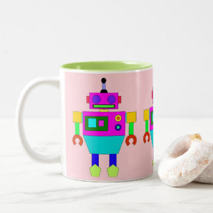 MODERNE UND FARBFARBENE FARBE- UND BLUE ROBOT ILLU ZWEIFARBIGE TASSE