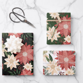 Moderne und festliche Botanische Poinsettie Geschenkpapier Set