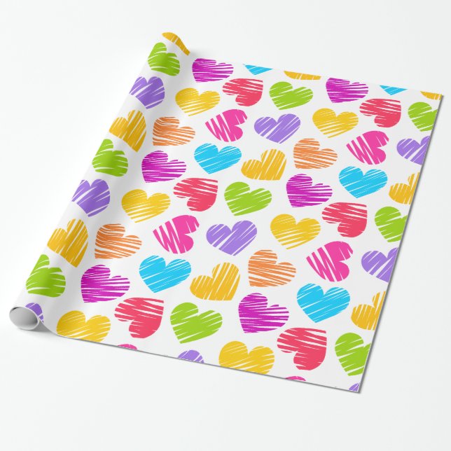 Moderne und Girly Vibranly Doodled Herzens Valenti Geschenkpapier (Ungerollt)