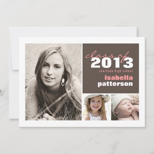 Moderne und kühne 3 Foto Abschluss Ankündigung (Vorderseite)