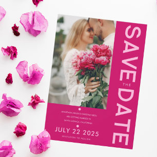 Moderne und kühne Magenta-Foto-Save-the-Date-Karte Einladung