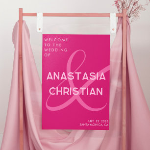 Moderne und kühne Magenta-Hochzeitsbegrüßung Poster