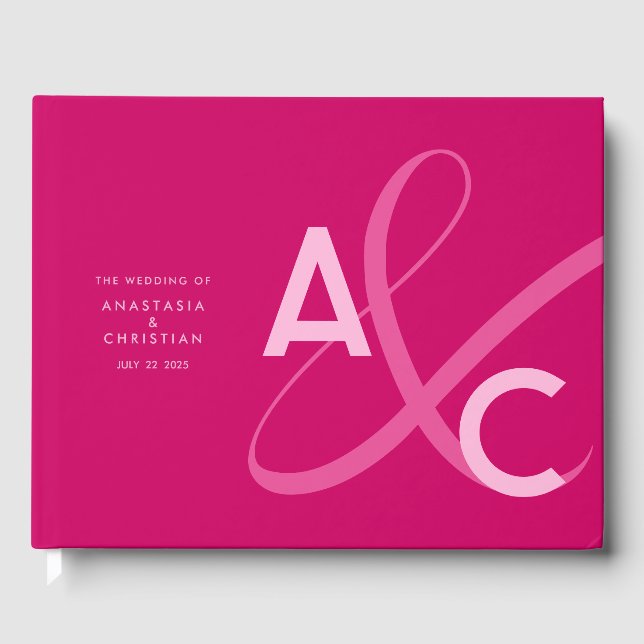 Moderne und kühne Magenta Wedding Gästebuch (Vorderseite)