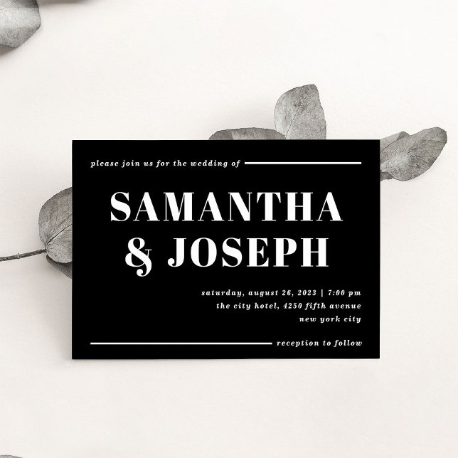 Moderne und kühne Typografie | Minimalistische Hoc Einladung (A bold, modern wedding invitation in dark black with contrasting white typography)
