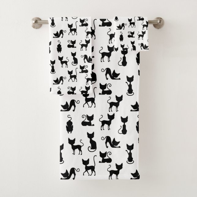 Moderne und lustige schwarze Katze Badhandtuch Set (Insitu)