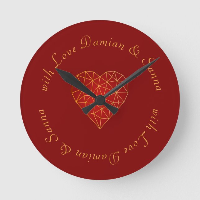moderne und luxuriöse geometrische Liebe aus goldf Runde Wanduhr (Vorderseite)