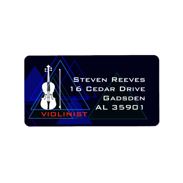 Moderne und maskuline Navy Blue Music Violin Desig Adressaufkleber (Vorne)