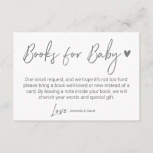 Moderne und minimale Bücher für Baby Silver Script Begleitkarte