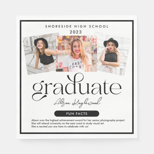 Moderne und minimale Foto Abschluss Fun Fakten Serviette (Vorderseite)