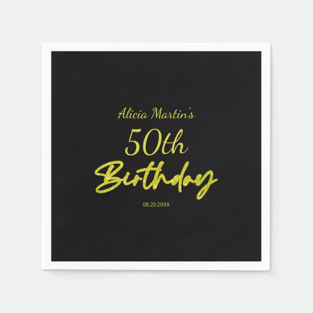 Moderne und minimale gelbe Typografie Black Birthd Serviette (Vorderseite)