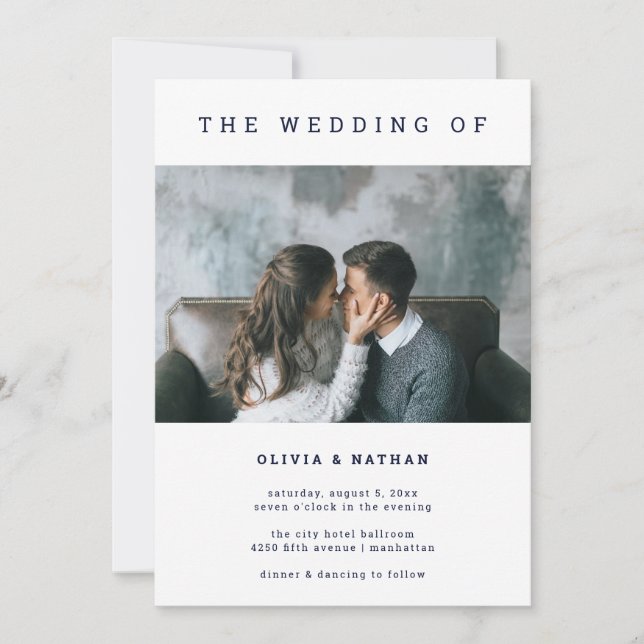 Moderne und minimale Marine| Ein Foto Hochzeit Einladung (Vorderseite)