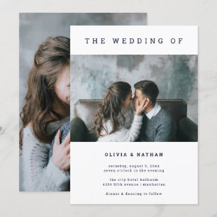 Moderne und minimale Marine Hochzeit von zwei Fot Einladung