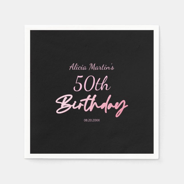 Moderne und minimale rosa Typografie Black Birthda Serviette (Vorderseite)