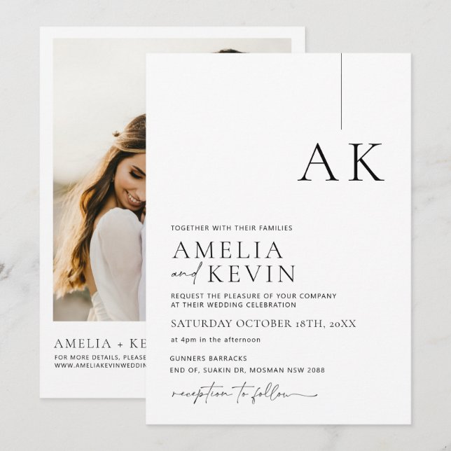 Moderne und minimalistische Foto-Hochzeitseinladun Einladung (Vorne/Hinten)