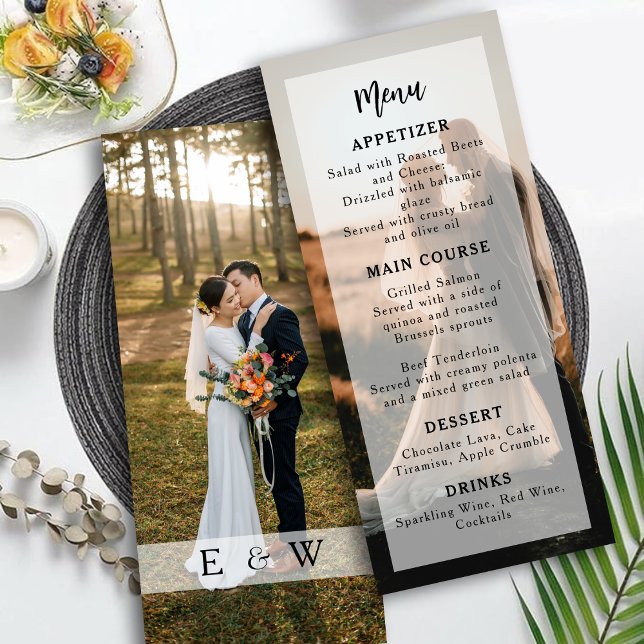 Moderne und Minimalistische Hochzeit mit Foto Menükarte (Modern & Minimalist Photo Overlay Wedding Menu)