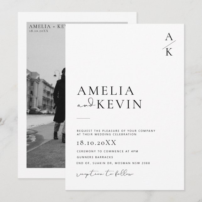 Moderne und minimalistische Typografie Foto Hochze Einladung (Vorne/Hinten)
