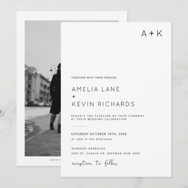 Moderne und minimalistische Typografie Foto Hochze Einladung (Vorne/Hinten)