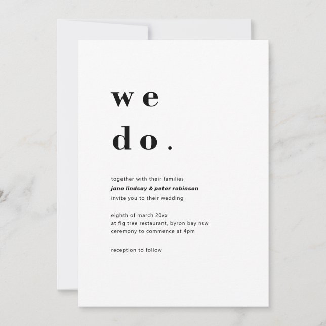 Moderne und minimalistische Typografie-Hochzeit Einladung (Vorderseite)