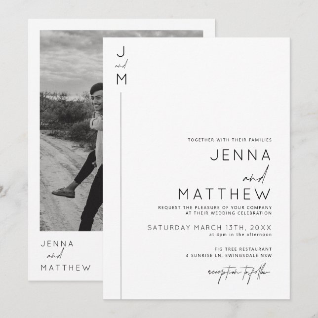 Moderne und minimalistische Typografie Hochzeitsei Einladung (Vorne/Hinten)