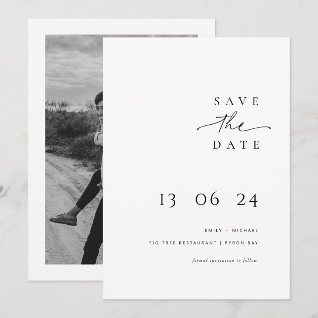 Moderne und minimalistische Typografie Save the Da Einladung (Vorne/Hinten)