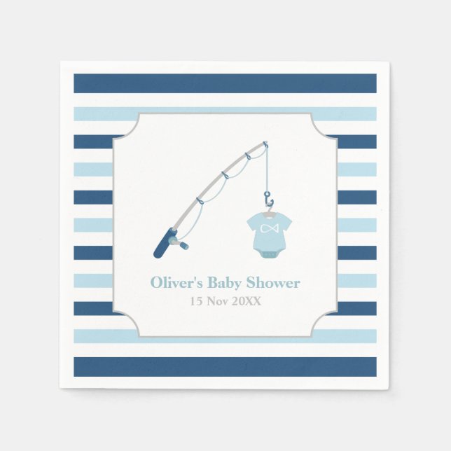 Moderne und Niedliche Fishing Themed Baby Dusche Serviette (Vorderseite)