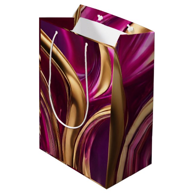 Moderne und schicke Fuchsien Lila und Gold- Mittlere Geschenktüte (Rückseite Schrägansicht)