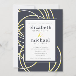Moderne und schicke Hochzeit in Blau und Weiß Einladung