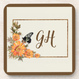 Moderne und stilvolle Butterfly-Blume Mit Monogram Getränkeuntersetzer