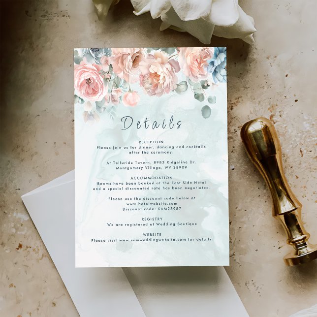 Moderne und trendige Blue Rose Hochzeitsdetails Begleitkarte (Von Creator hochgeladen)