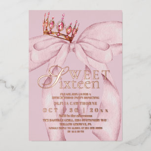 Moderne und trendige rosa Schleife Sweet 16 Geburt Folieneinladung