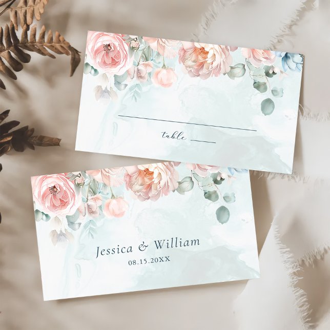 Moderne und trendy Blue Rose Wedding Platzkarte (Von Creator hochgeladen)