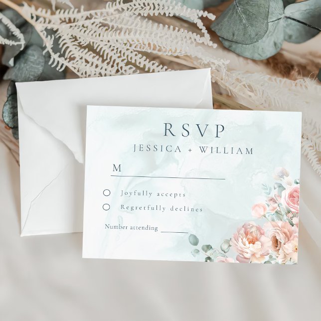 Moderne und trendy Blue Rose Wedding RSVP Karte (Von Creator hochgeladen)