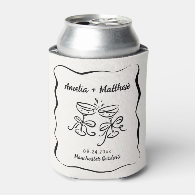 Moderne und Whimsikhandgezeichnete Hochzeit Dosenkühler (Kanne Vorderseite)