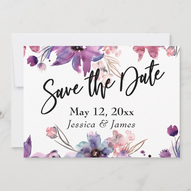 Moderne unordentliche abstrakte Aquarell-Blumen  Save The Date (Vorderseite)