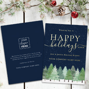 Moderne Unternehmens-Weihnachts-Logo Blau Gold Folien Feiertagskarte