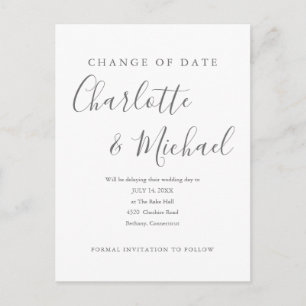 Moderne Unterschrift Datum der Hochzeit verschoben Postkarte