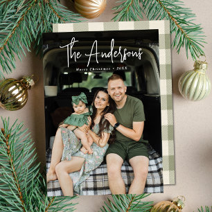 Moderne Unterschrift-Schrift Cream und Olive Foto Feiertagskarte